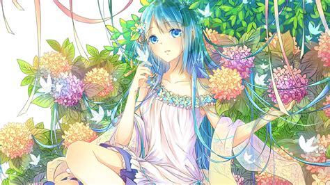 Desktop Wallpaper Flowers And Cute Anime Girl Artwork