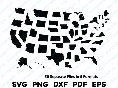 Simple 50 Usa States Individual Silhouettes Shapes Svg Png Dxf Pdf Eps