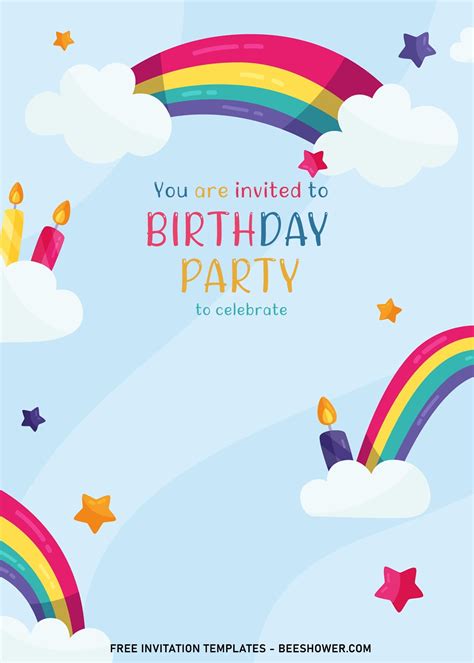 Free Rainbow Party Invitation Template Printable Templates
