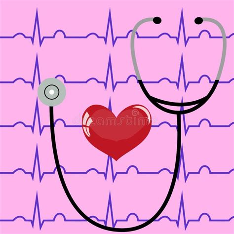 Stethoscope And Heart On A Pink Background And Ecg Stock Vector