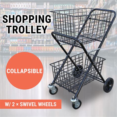 Shopping Trolley Double Basket Swivel Wheel Collapsible