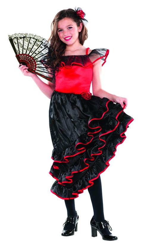 Girls Spanish Senorita Flamenco Dancer Fancy National Dress Costume