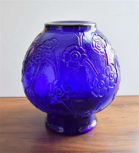 Large Blue Glass Vase Blue Flower Vases Etsy