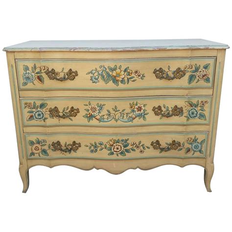 French Chest Dresserfloral Painted Chest Of Drawers By John Widdicomb