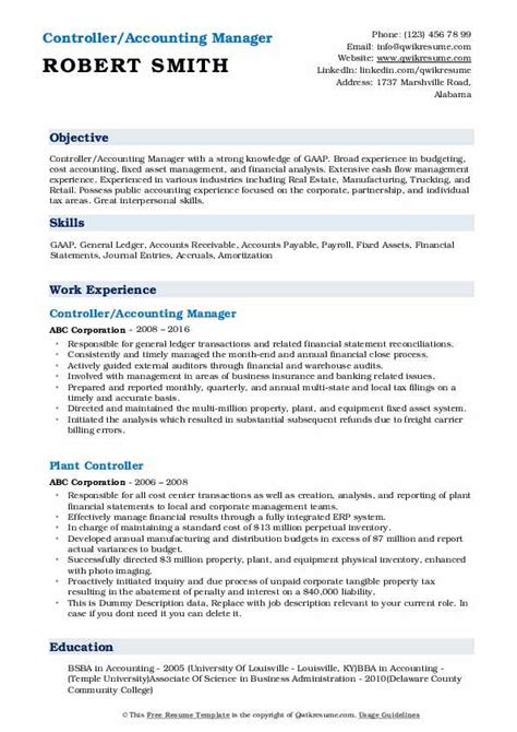 Controller Resume Samples Qwikresume