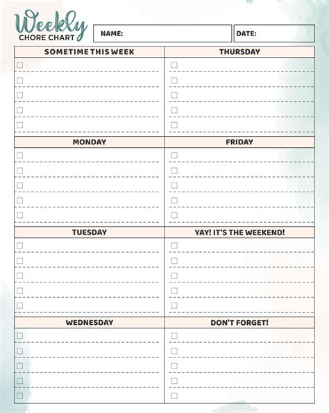 9 Best Images Of Printable Weekly Chore Chart Weekly Chore Chart Vrogue