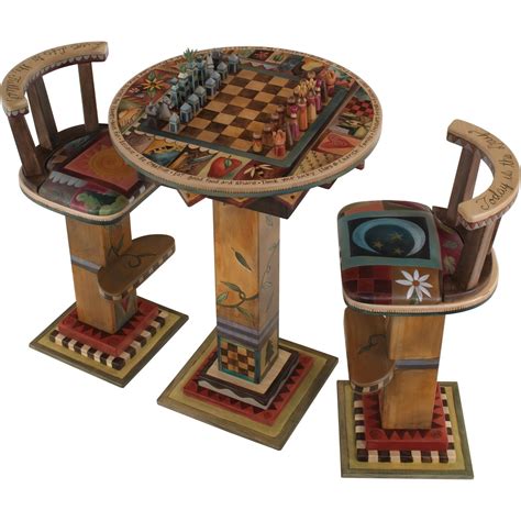 Sticks Fliptop Bar Height Game Table With Two Stools And Standard Chess