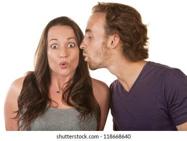 Astonished Caucasian Woman Kissed On Cheek Stock Photo Shutterstock