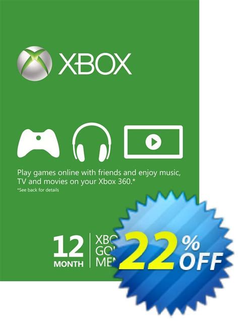 22 Off 12 Month Xbox Live Gold Membership Xbox One360 Coupon Code