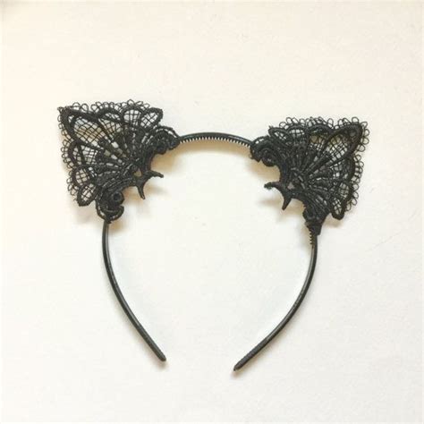 Black Lace Cat Ears Headband Uk Etsy Cat Ears Headband Ear