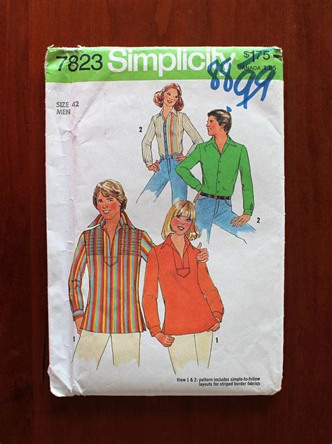 1970s Mens Shirt Pattern Uncut Vintage Simplicity 7823 Mens Shirt