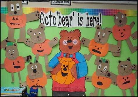 A Bulletin Board With Bear Cutouts On It That Says Oct To Bear Is Home