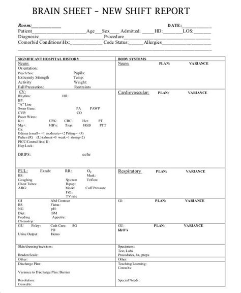 Printable Nursing Report Sheet Customize And Print