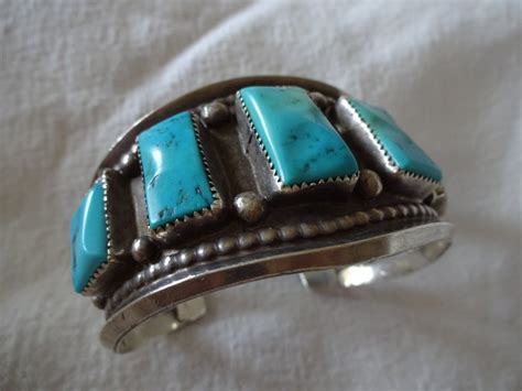 Signed Vintage Navajo Hand Tooled Sterling Silver Turquoise Etsy