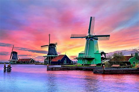 1920x1080px 1080p Free Download Sunset Zaanse Schans Windmill