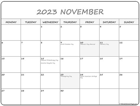 November 2023 Calendar Starting Monday Get Latest Map Update