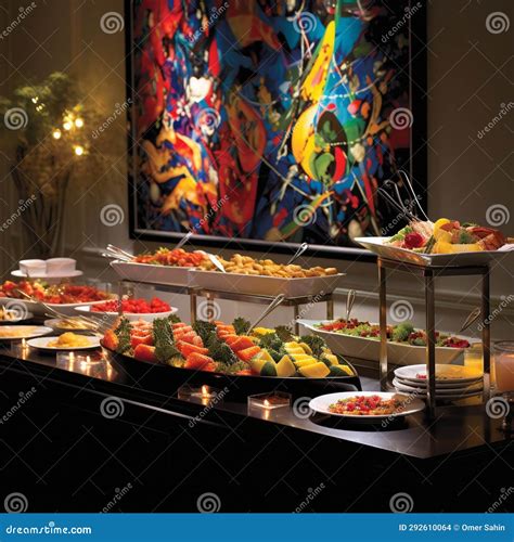 Extravagant Reception Buffet in Vibrant Art Style Stock Illustration