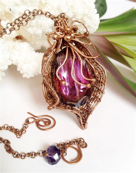 Wire Wrapped Crystal Necklace Crystal Jewelry Copper Necklace