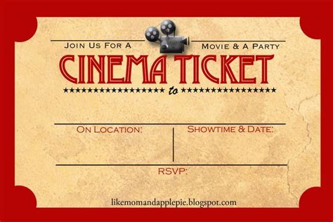Birthday Party Movie Ticket Printable Template Free
