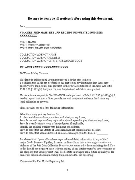 Disputes that are still active and are being investigated. Debt Collection Letter Sample Debt Validation Letter to ...