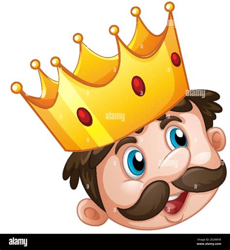 Crown On King Head Cartoon Isolated On White Background Illustration