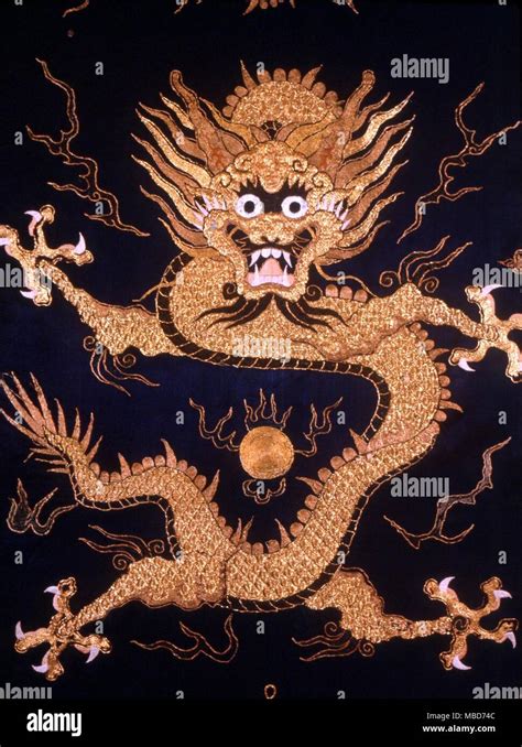 Chinese Imperial Dragon On Embroidered Ceremonial Robe Private