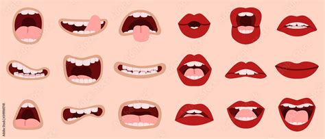 Cartoon Cute Mouth Hand Drawn Comic Mouths And Lips Laughing With Teeth And Showing Tongues