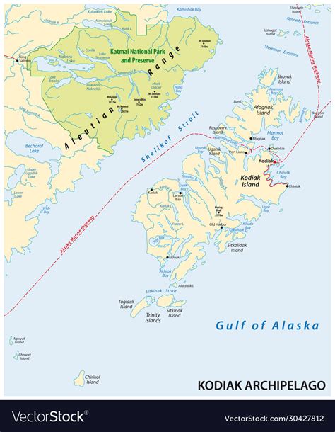 Kodiak Archipelago Map Alaska Us Royalty Free Vector Image