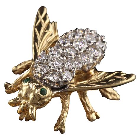 Vintage Two Tone Gold Diamond Honey Bee Stick Pin 022 Carat For Sale
