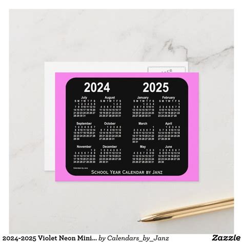 2024 2025 Violet Neon Mini School Calendar By Janz Postcard Zazzle In