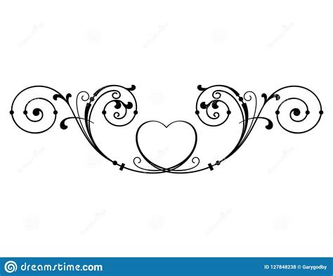 Vintage Flowing Scroll Design With Heart Motif Stock Illustration