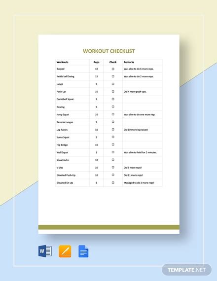 Workout Checklist Template 9 Free Word Pdf Format Download