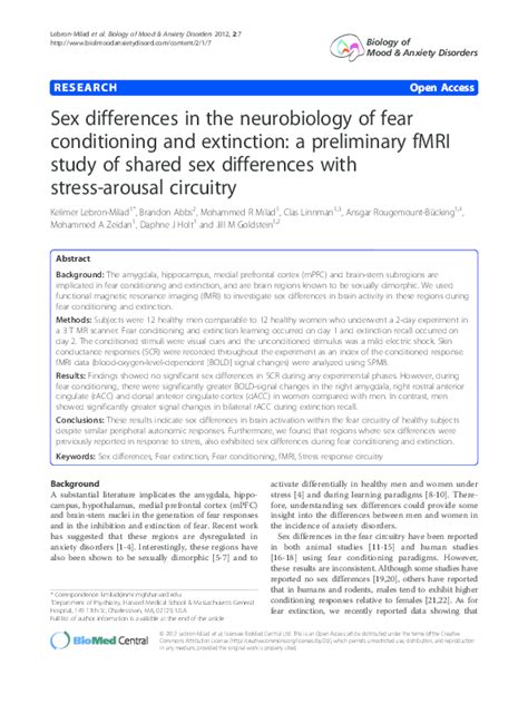 Pdf Sex Differences In The Neurobiology Of Fear Conditioning And Extinction A Preliminary