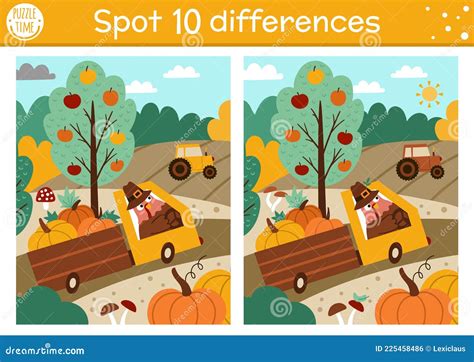 Find Differences Game For Children Thanksgiving Educational Activity