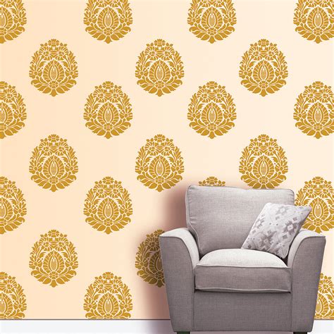 Flower Floral Motif Stencil Design For Living Room Wall Painting Ideas