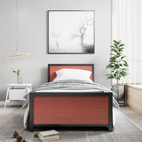 Jaxpety Metal Bed Frame With Wooden Headboard And Footboard Platform