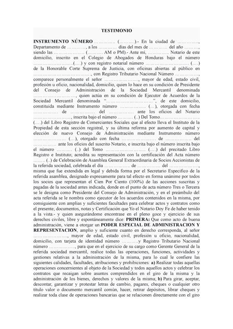 Poder General De Administración Y Representación Formato De Notarial