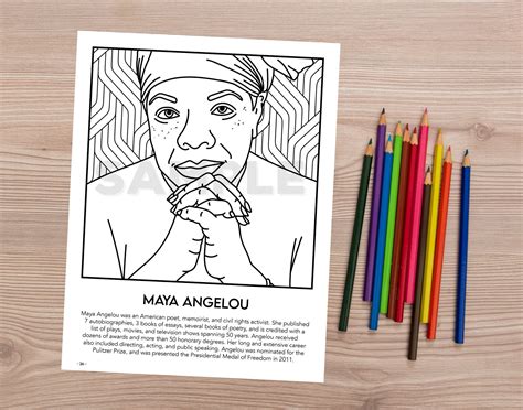 Colouring Page Maya Angelou Etsy