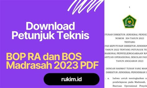 Download Juknis BOP RA Dan BOS Madrasah Tahun PDF