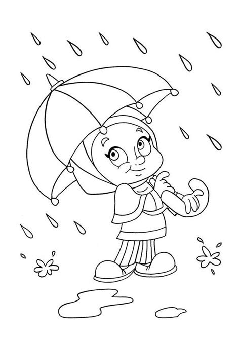 A Little Girl Avoiding Raindrop With Umbrella Coloring Page Color Luna