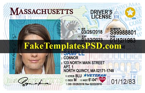 Massachusetts Drivers License Template Psd 2023