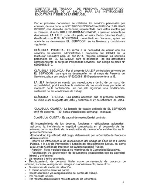 Contrato De Trabajo De Personal Administrativo Instituciones Sociales