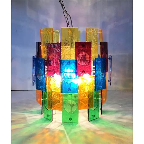 Mid Century Tier Lucite Panel Light Swag Multicolor Hanging Lamp