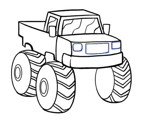How To Draw A Monster Truck In A Few Easy Steps Easy Drawing Guides