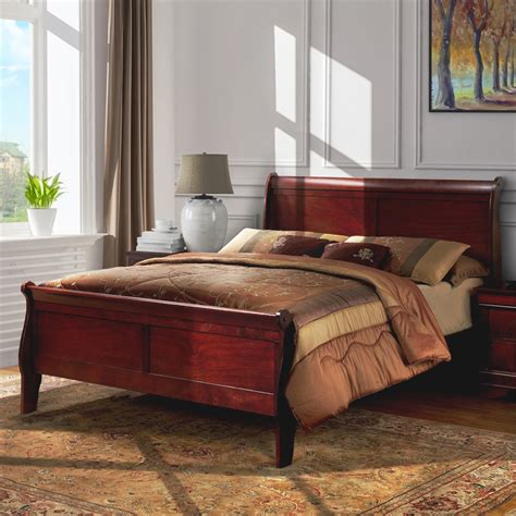 Furniture Of America Brodus Solid Wood Panel Sleigh Queen Bed In Cherry