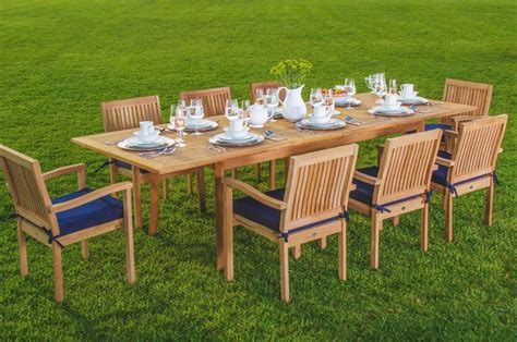 9 pieces that seat up to 8. WholesaleTeak 9 Piece Grade-A Teak Outdoor Dining Set with ...