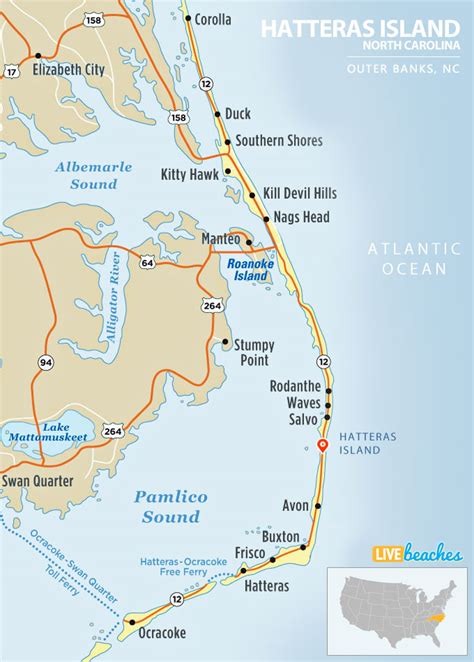 Map Of Hatteras Island North Carolina Live Beaches