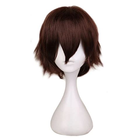 Qqxcaiw Short Straight Cosplay Wig Men Dark Brown Synthetic Hair High