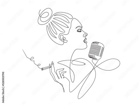 Young Woman Singing In A Retro Microphone And Smoking Continuous One