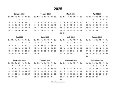 2025 Calendar Pdf Word Excel Weeks Start On Sunday
